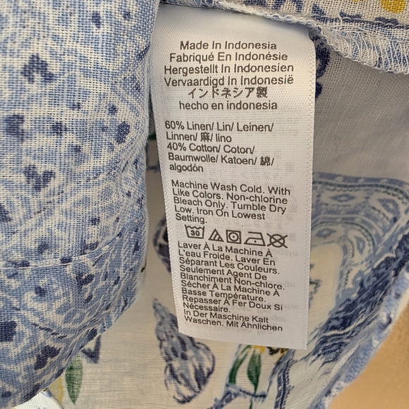 J Crew Linen Blend Coastal Patchwork Lemons Button Up Shirt XL Euro Summmer NWT - Picture 14 of 16
